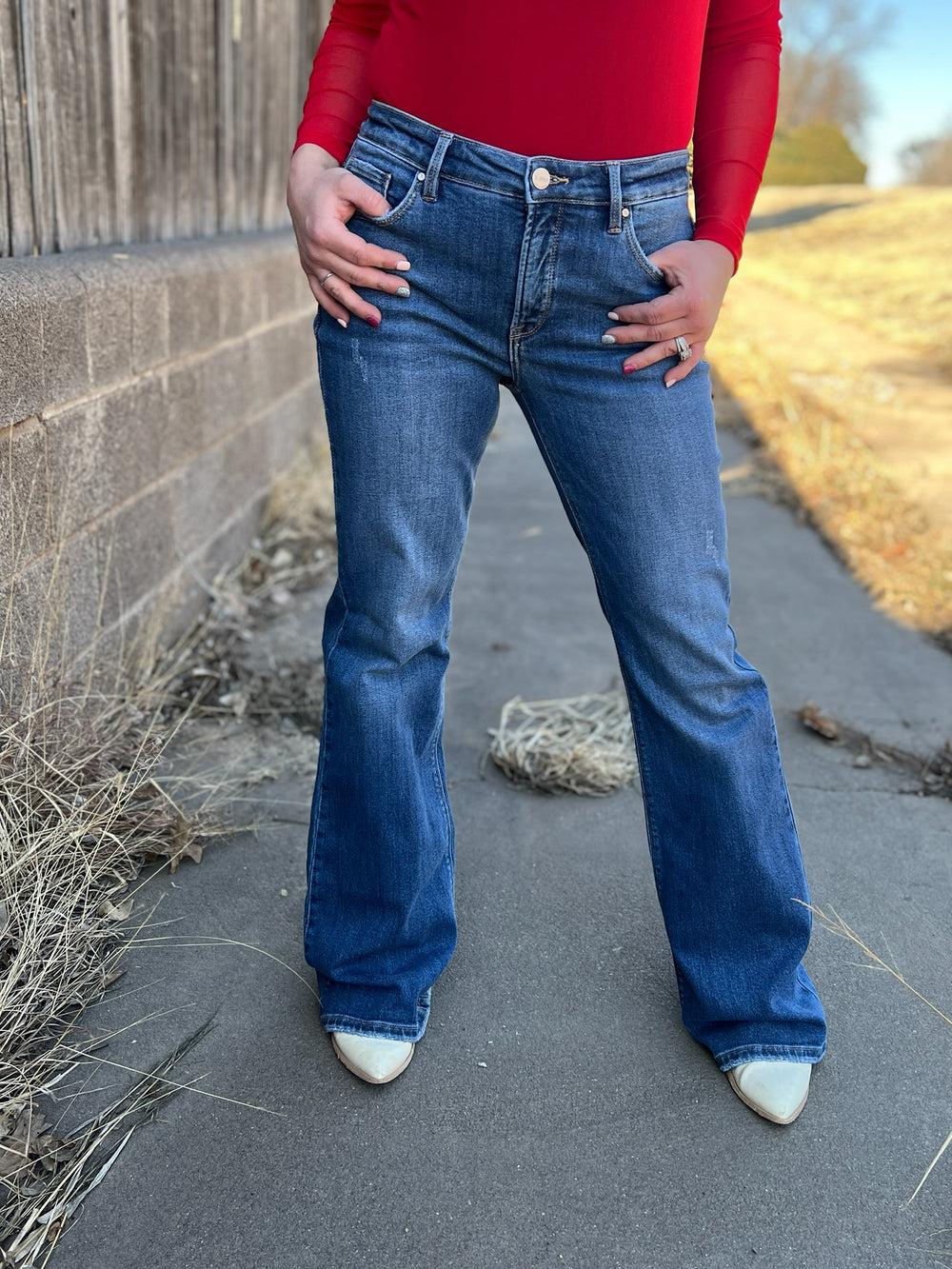 Basic Flare Mid Rise Tummy Control Jeans Product Image