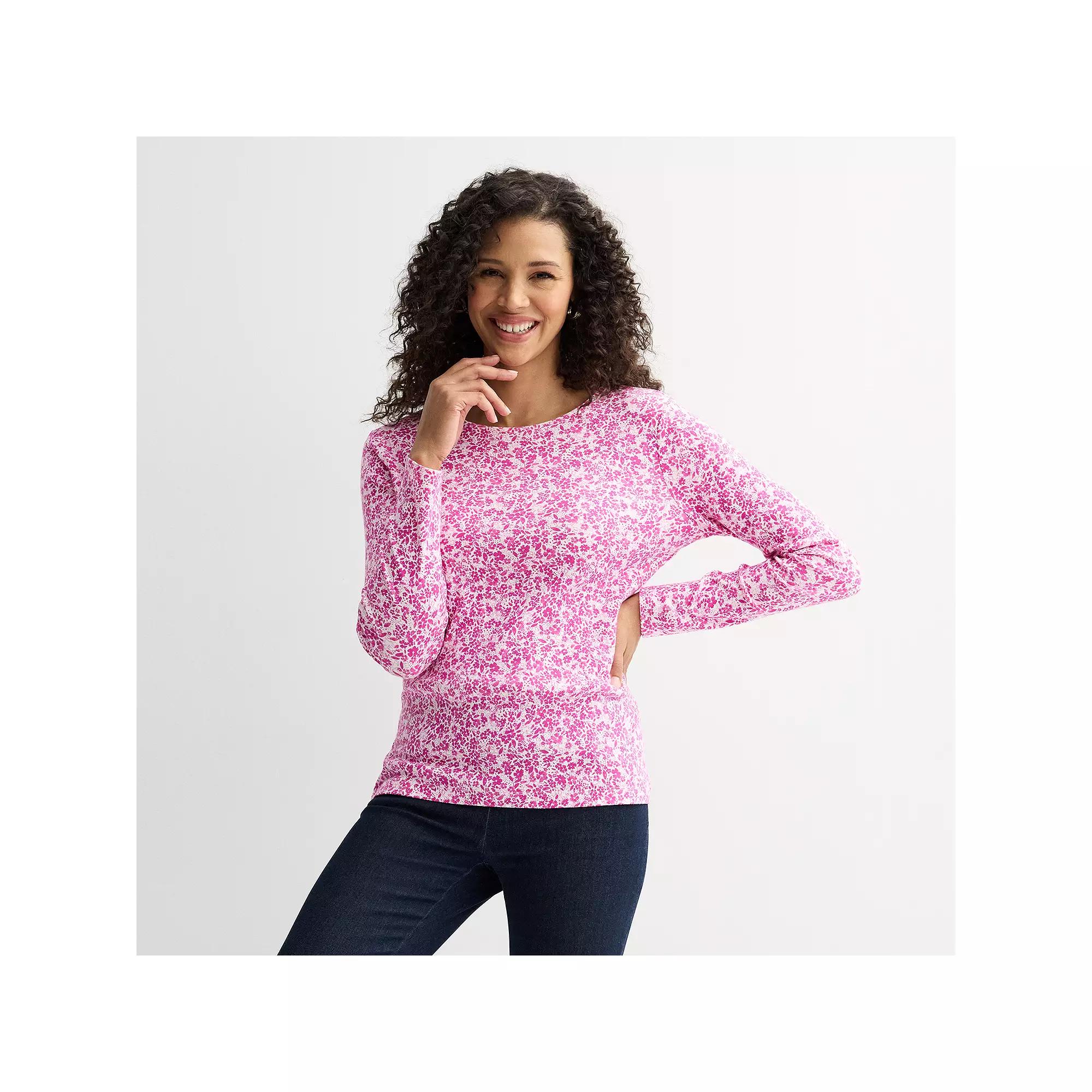 Women's Croft & Barrow® Essential Long-Sleeve Crewneck Tee, Size: Medium, Pink Ditsy Floral Product Image