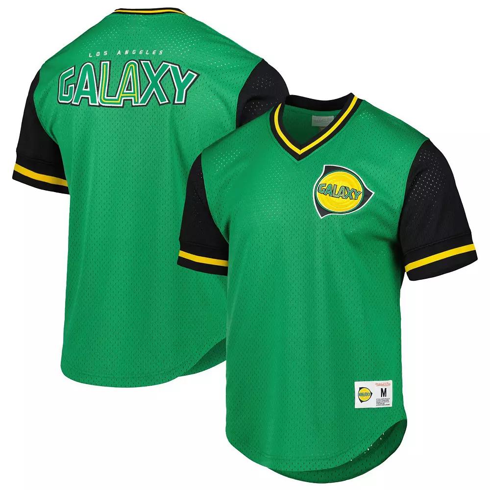 Men's Mitchell & Ness Green LA Galaxy Mesh V-Neck T-Shirt,  Product Image