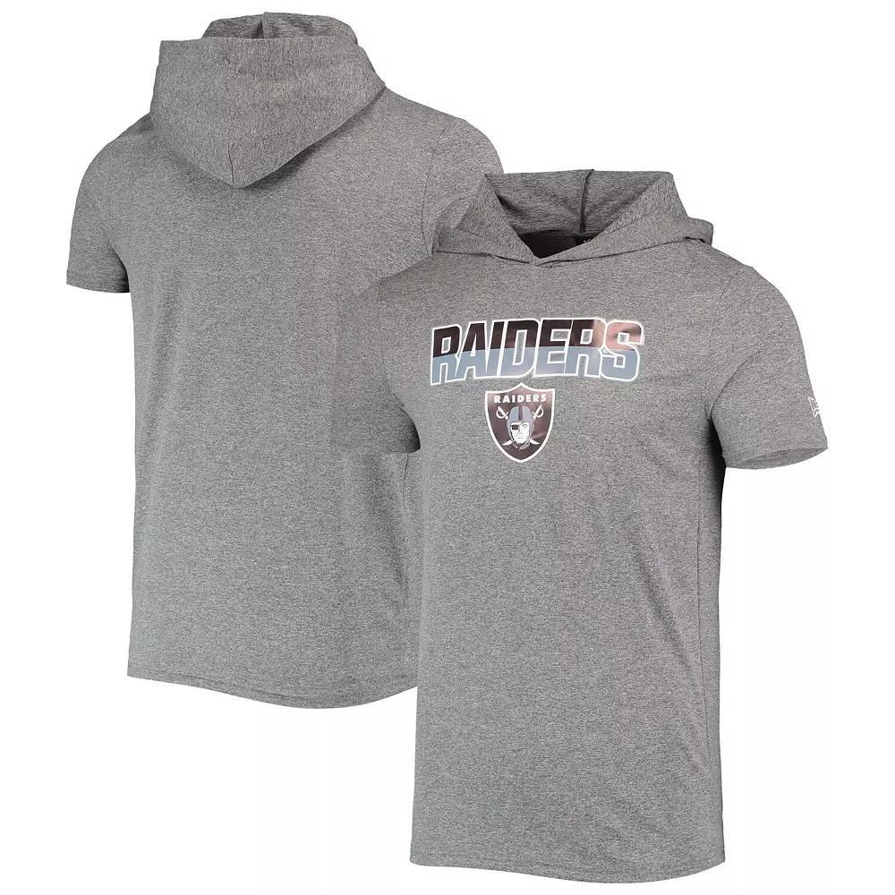 Men's New Era Heathered Gray Las Vegas Raiders Team Brushed Hoodie T-Shirt,  Product Image