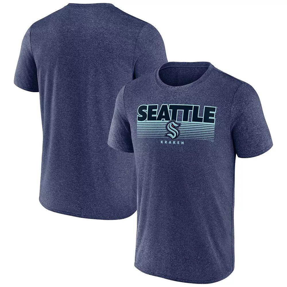 Men's Fanatics Branded Heathered Deep Sea Blue Seattle Kraken Prodigy Performance T-Shirt,  Product Image