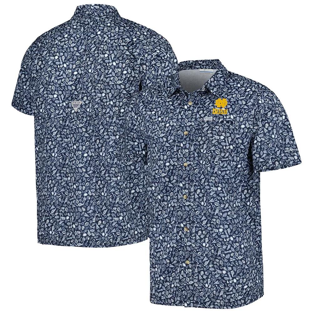 Men's Columbia Navy Notre Dame Fighting Irish Super Slack Tide Omni-Shade Team Button-Up Shirt,  Product Image