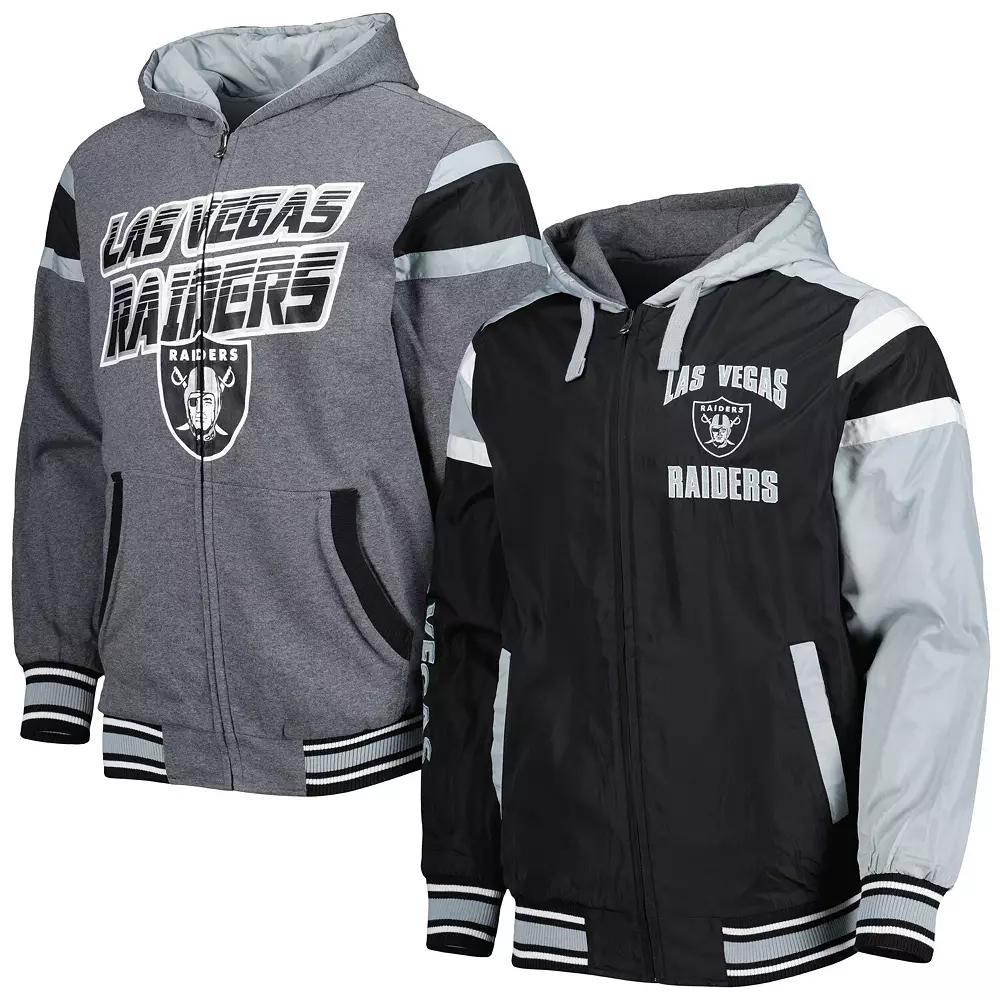 Men's G-III Sports by Carl Banks Black/Gray Las Vegas Raiders Extreme Full Back Reversible Hoodie Full-Zip Jacket,  Product Image