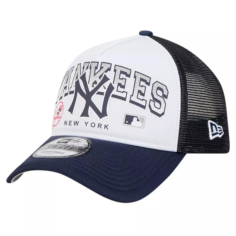Men's New Era White New York Yankees Retro Wordmark 9FORTY A-Frame Trucker Adjustable Hat Product Image