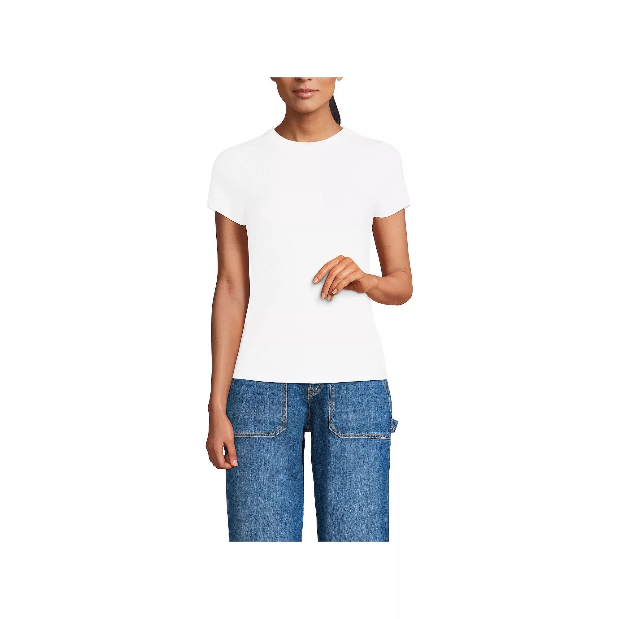 Women's Lands' End Drapey Rib Fitted Short Sleeve Mini T-Shirt,  Product Image