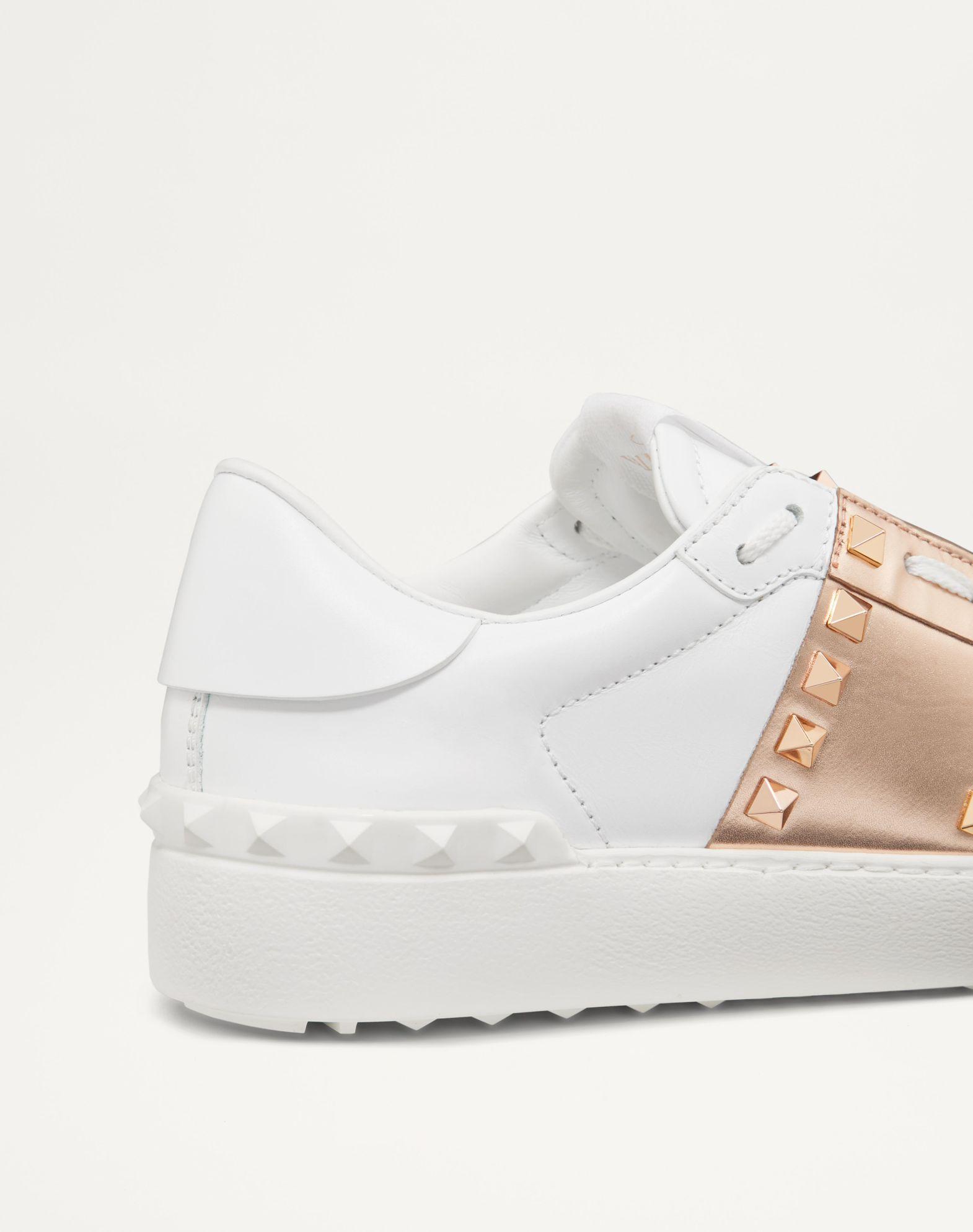 Rockstud Untitled Sneaker In Calfskin Leather With Metallic Stripe Product Image