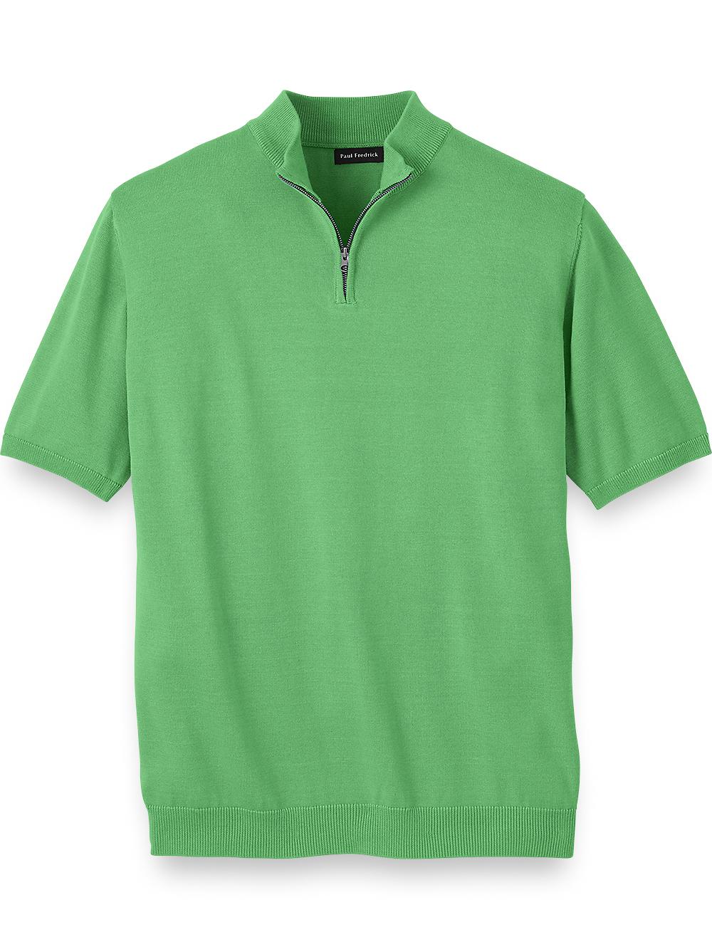 Cotton Quarter Zip Mock Neck Sweater - Light Tan Product Image