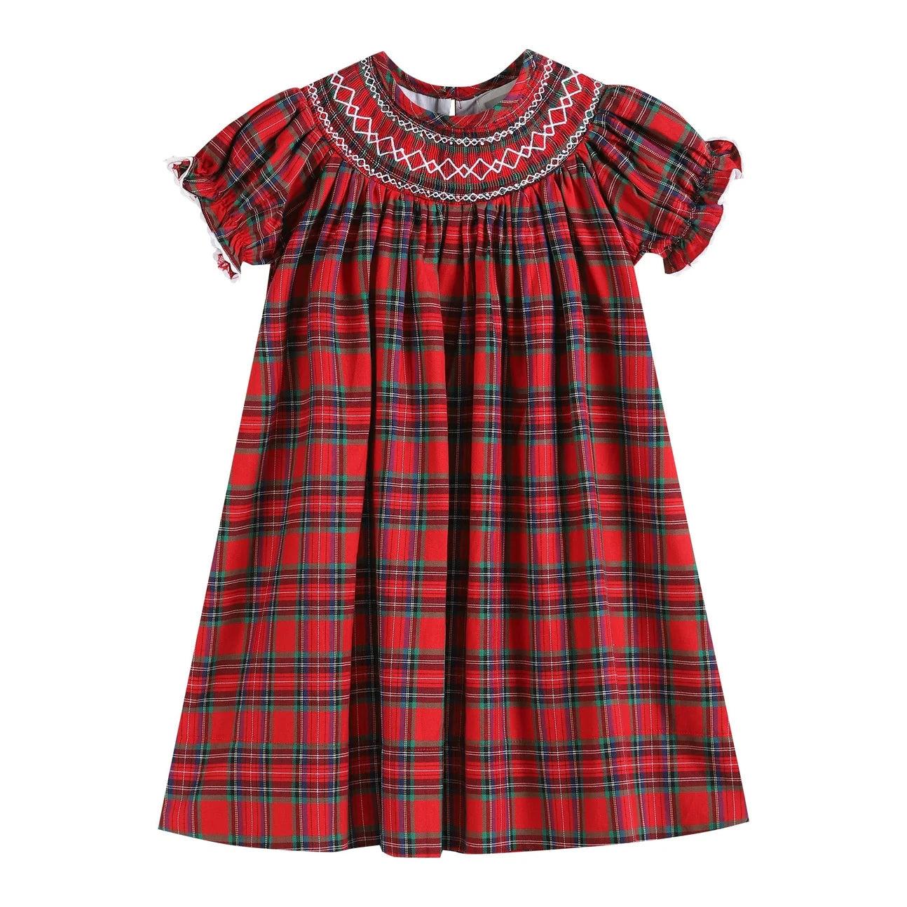 Christmas Plaid Bishop Dress Product Image