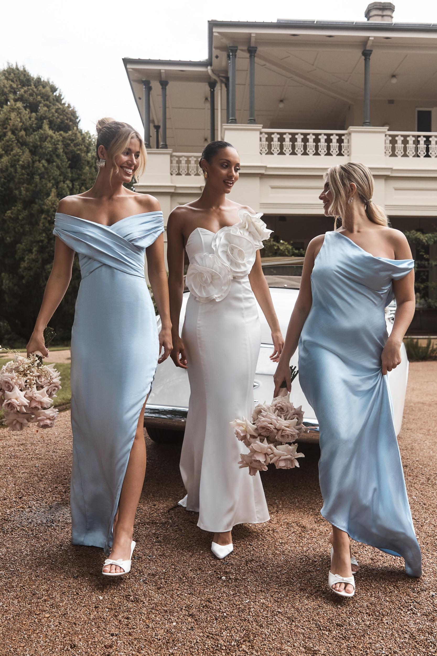 Yvette Slip Maxi Dress With Asymmetrical Hem - Cornflower Blue Product Image