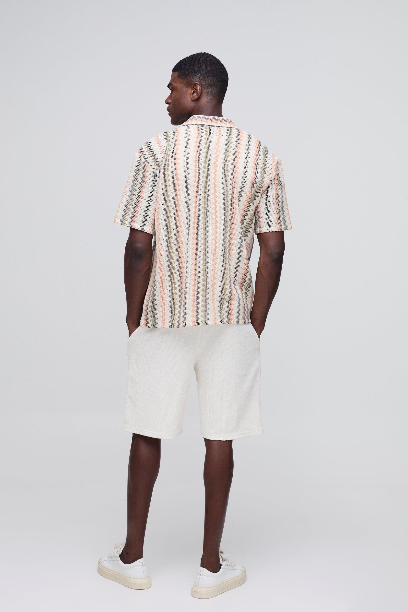 Open Weave Striped Pocket Oversized Shirt | boohooMAN USA Product Image