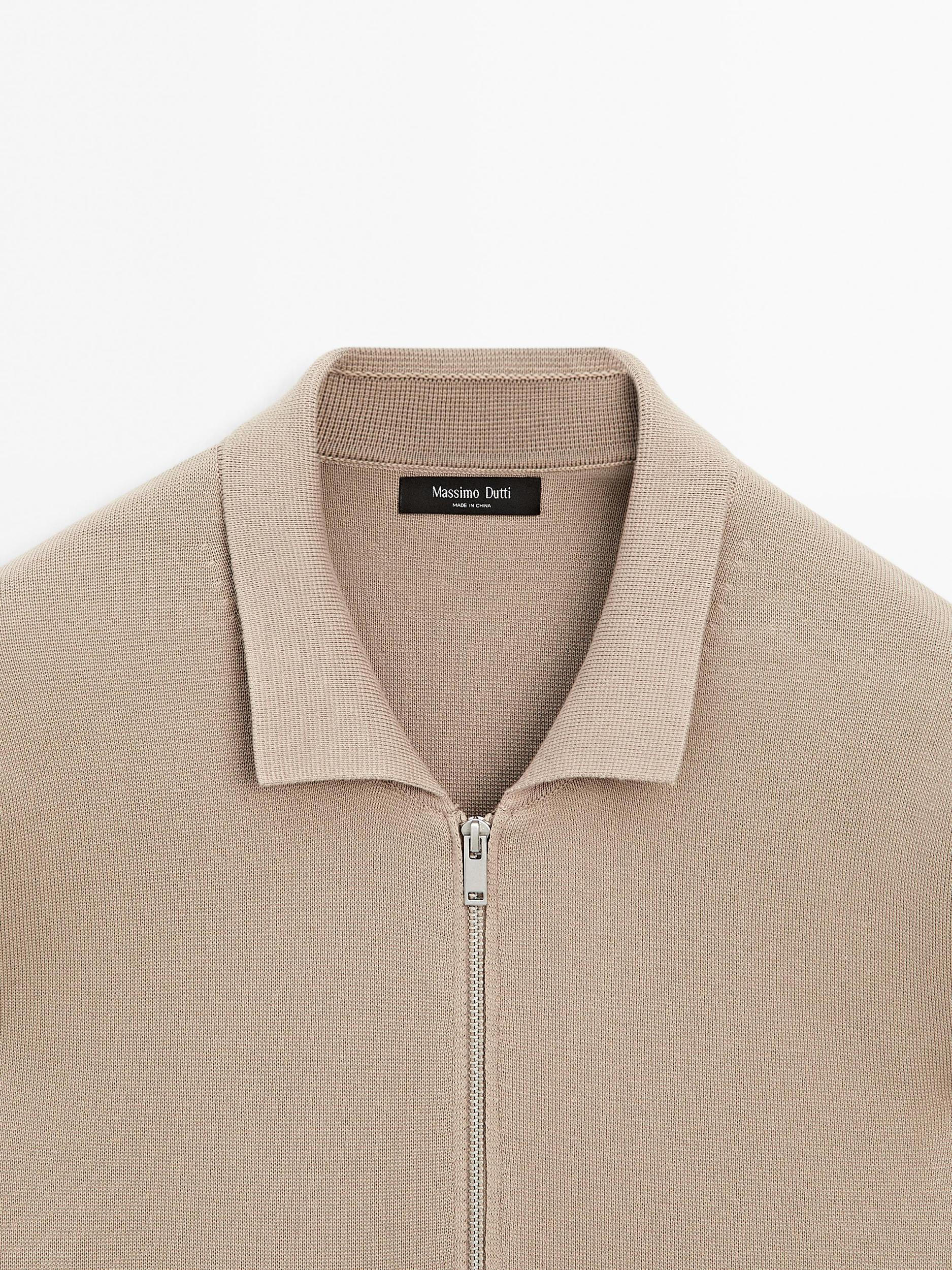 Cotton blend zip-up knit cardigan Product Image