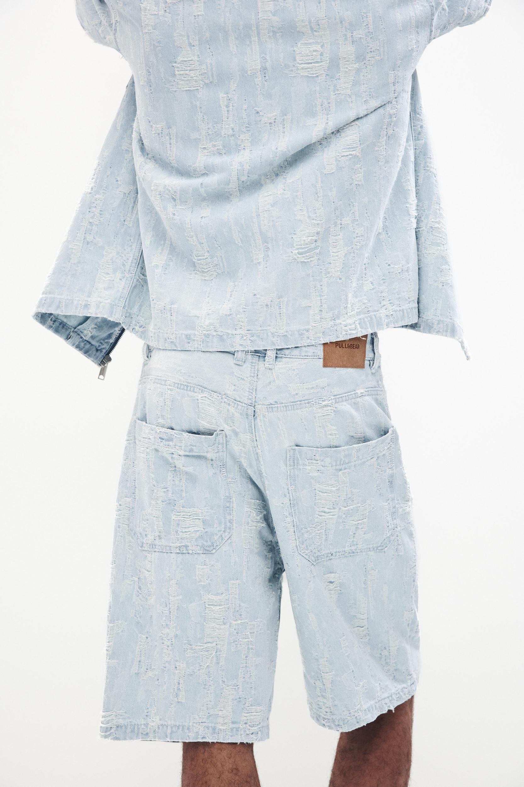 Baggy jacquard denim Bermuda shorts Product Image