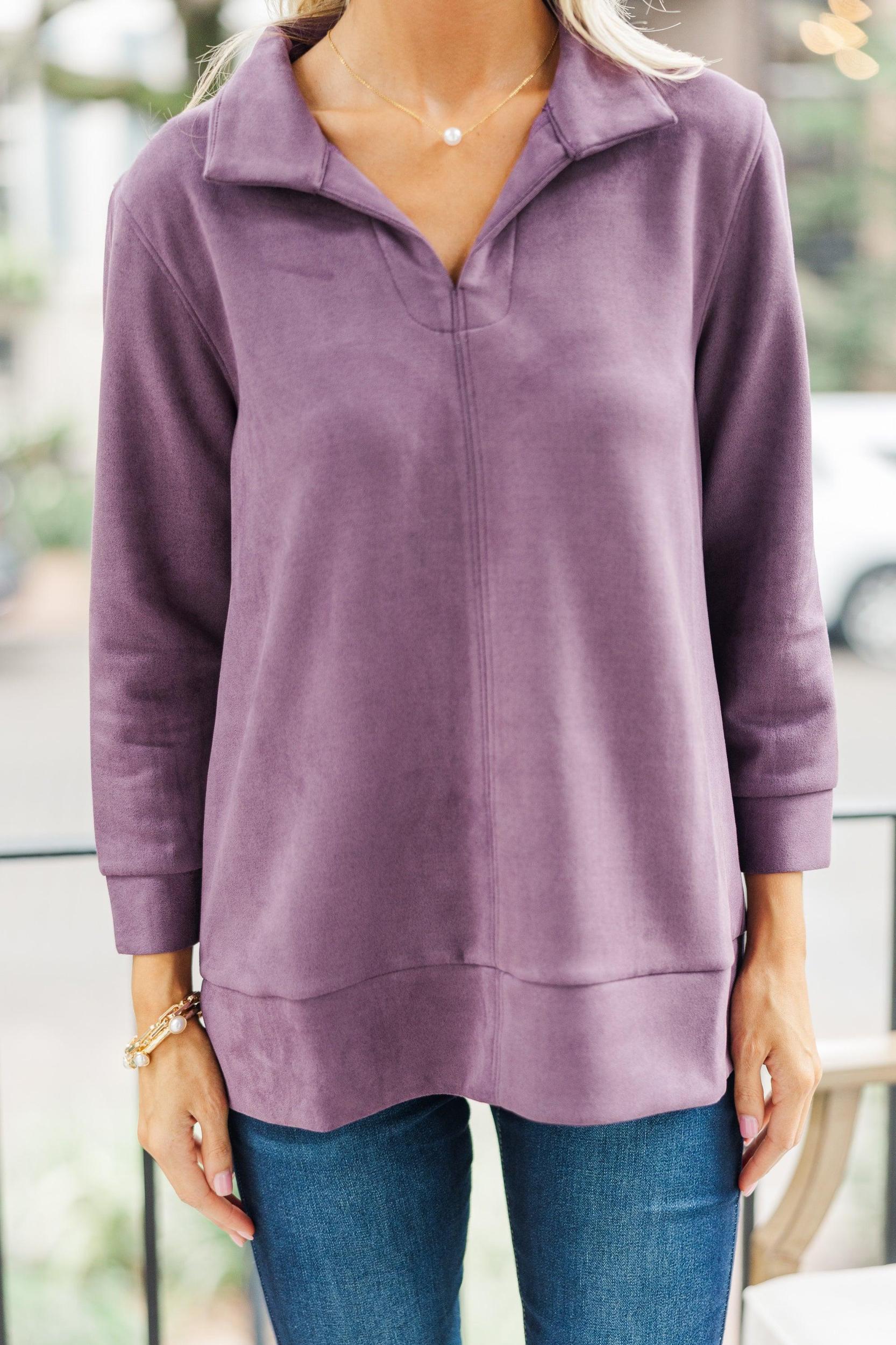 Never Forget Plum Purple Suede Blouse Female Product Image