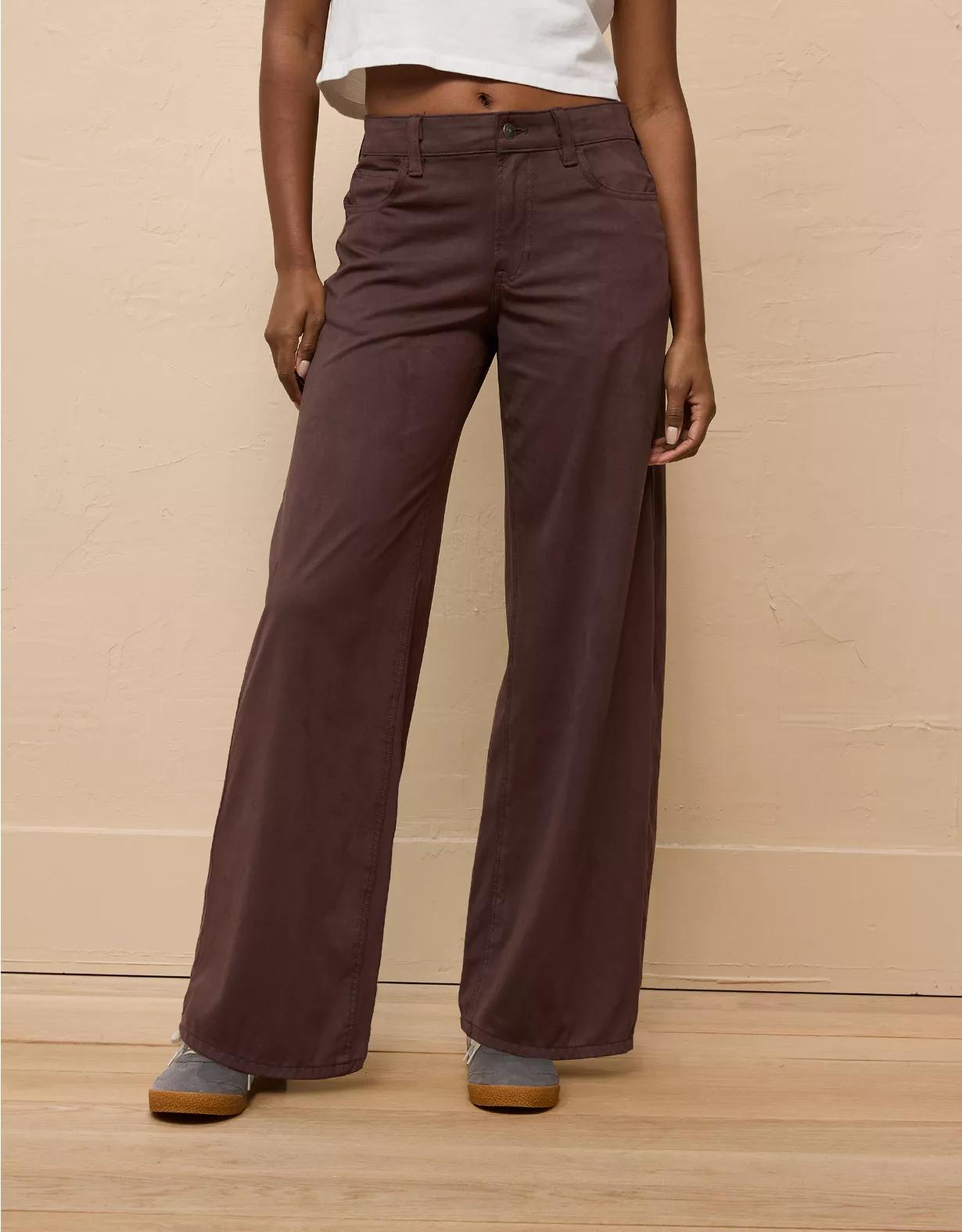 AE Dreamy Drape Sueded High-Waisted Baggy Wide-Leg Pant Product Image