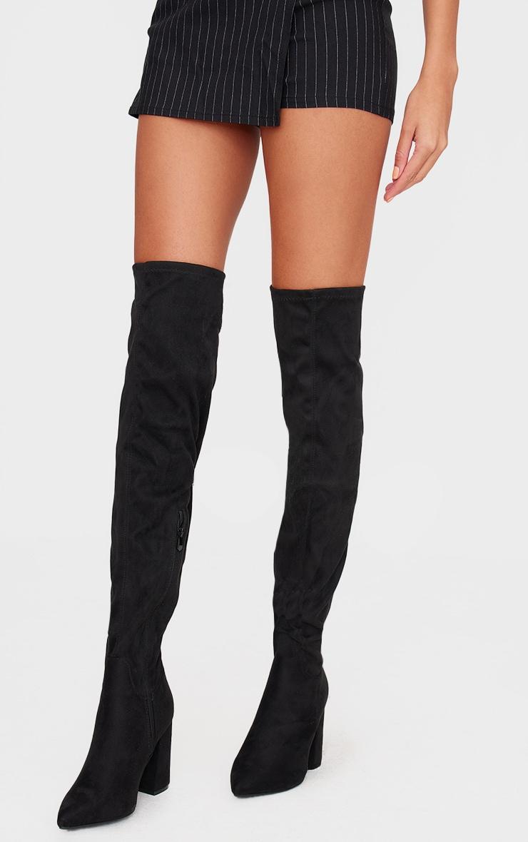 Black Wide Fit Point Toe Over The Knee Boots Product Image