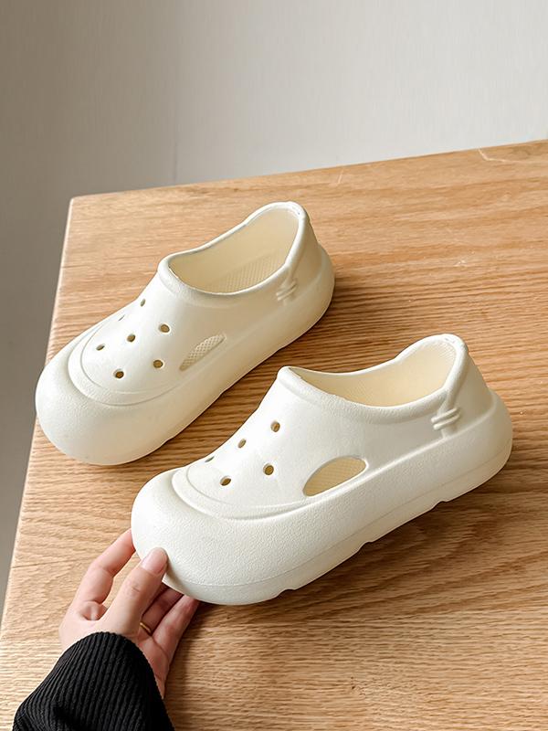 Hollow Round Cut Solid Color Crocs Platform Shoes Sandals Product Image