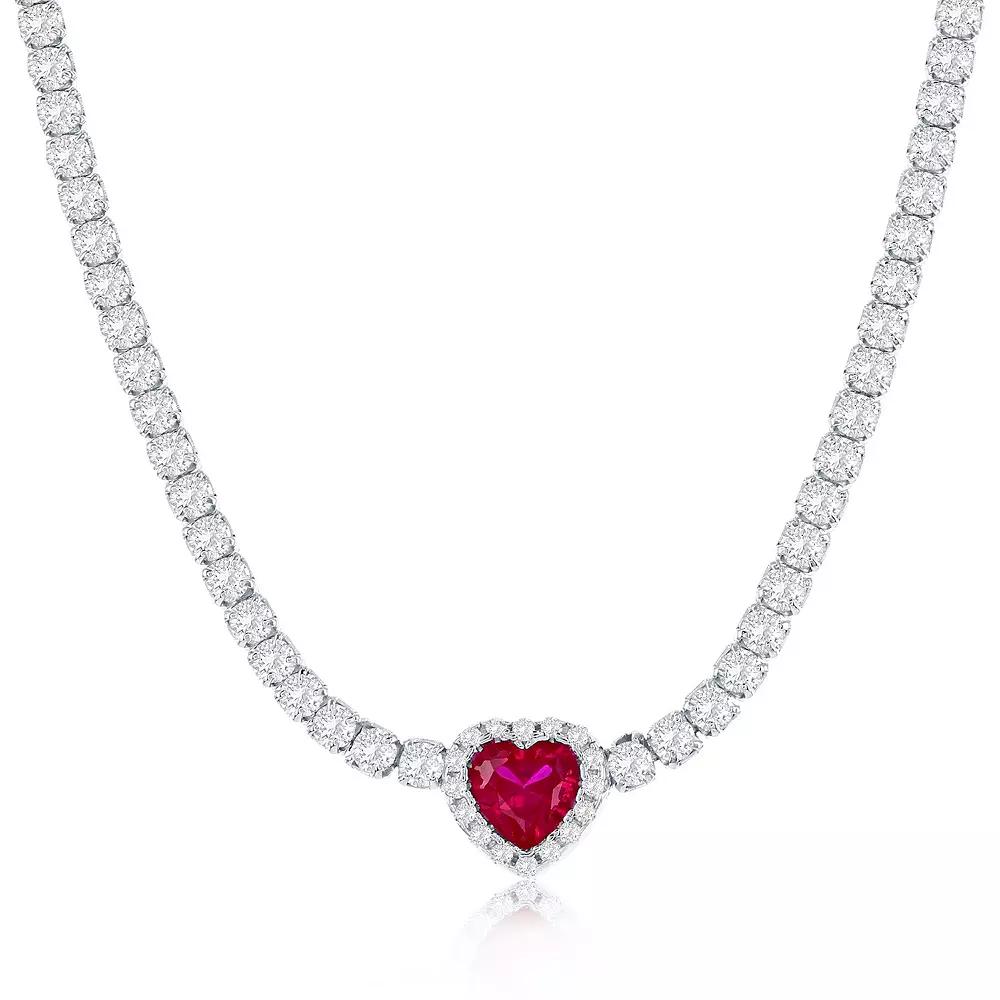 Argento Bella Sterling Silver Cubic Zirconia Heart Tennis Necklace, Women's, Size: 16-18" ADJ, Red Product Image