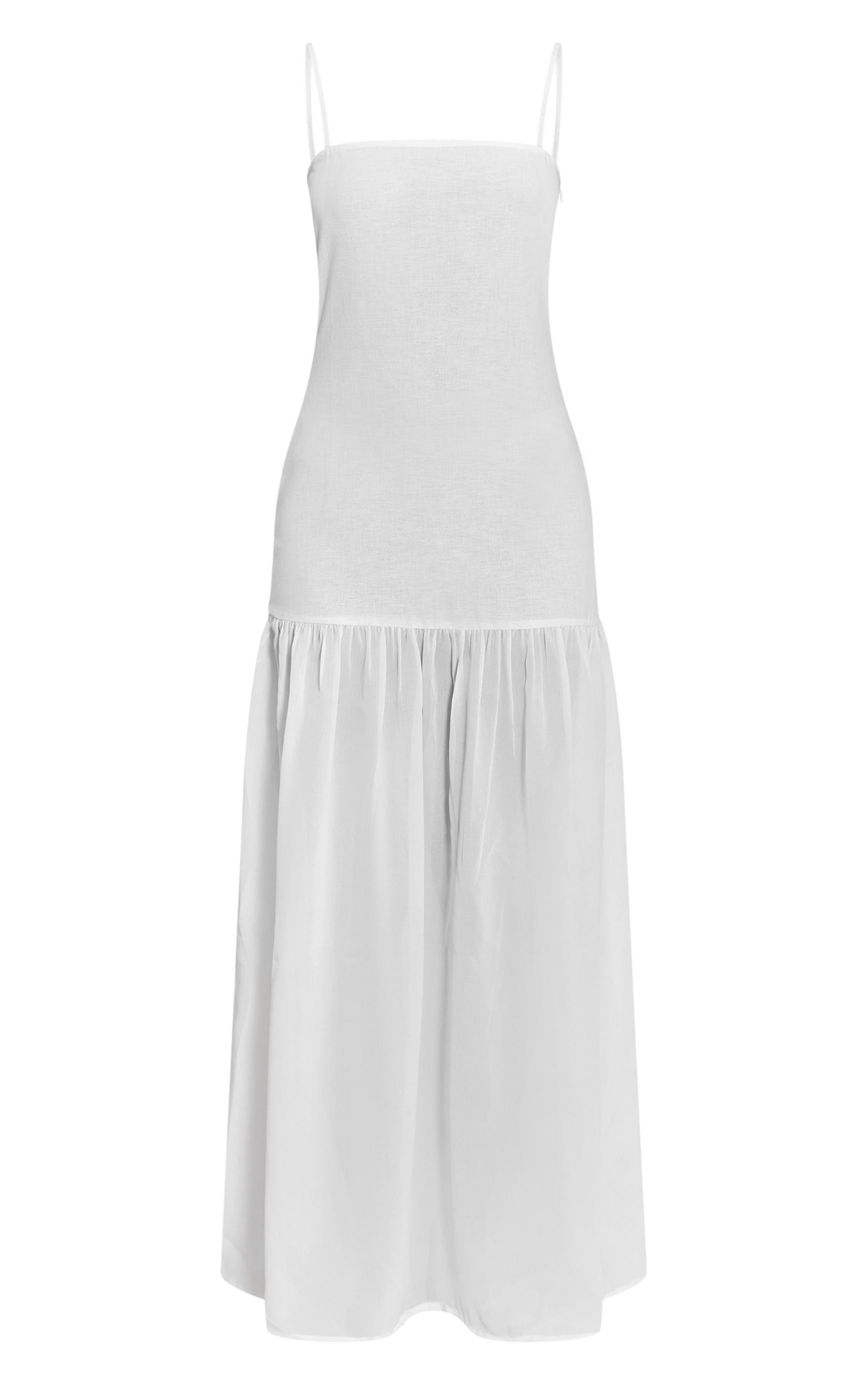 White Linen Look Strappy Dropped Waist Maxi Dress Product Image