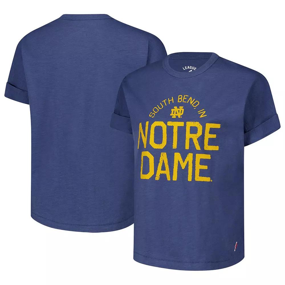 Women's League Collegiate Wear Navy Notre Dame Fighting Irish Slub Rolled Cuff T-Shirt,  Product Image
