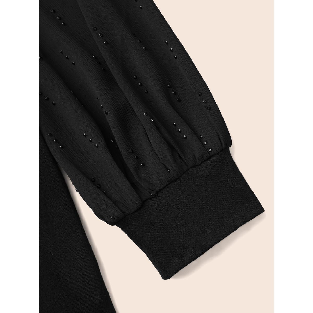 Plus Size Rhinestone Embellished Lantern Sleeves Tee Black Women Casual Non V-neck Everyday T-shirts BloomChic 18-20/2X Product Image