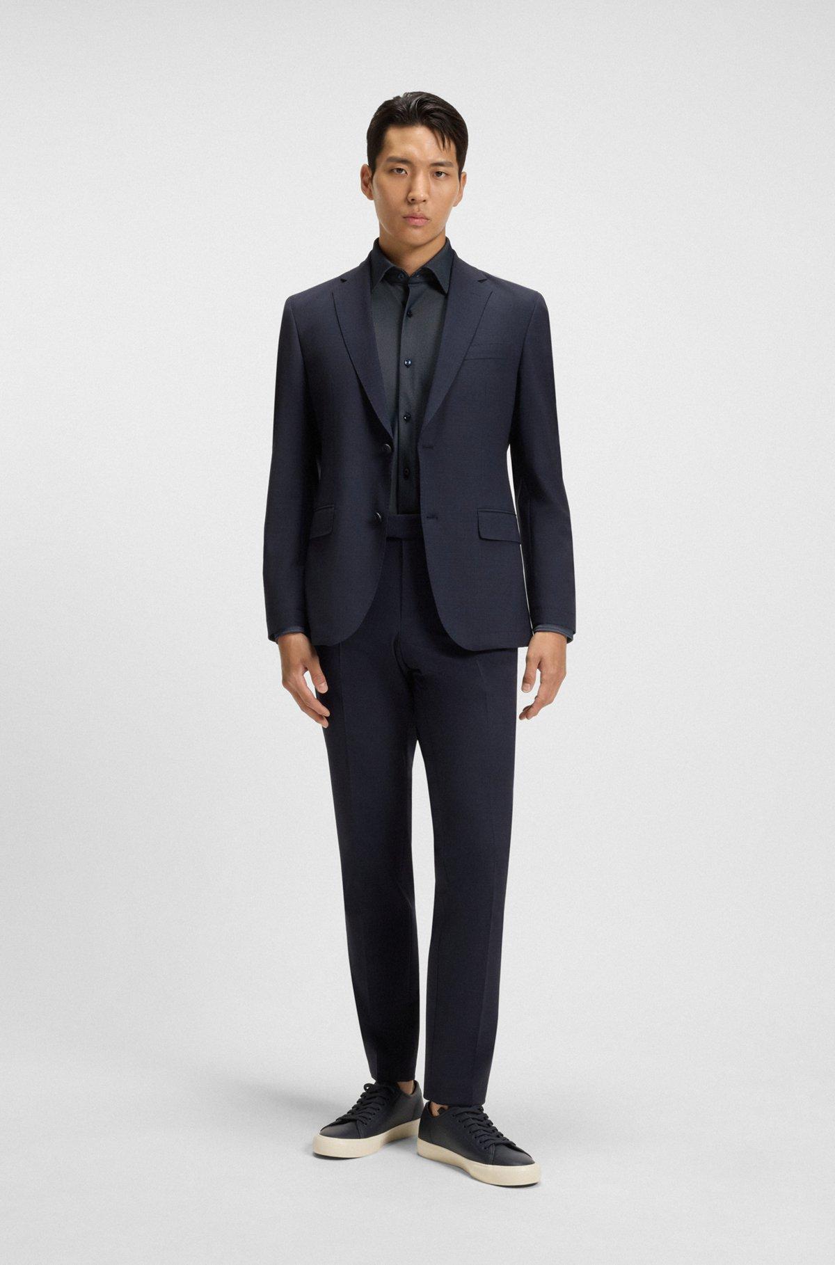 BOSS - Regular-fit shirt in structured stretch jersey - Dark Blue Product Image