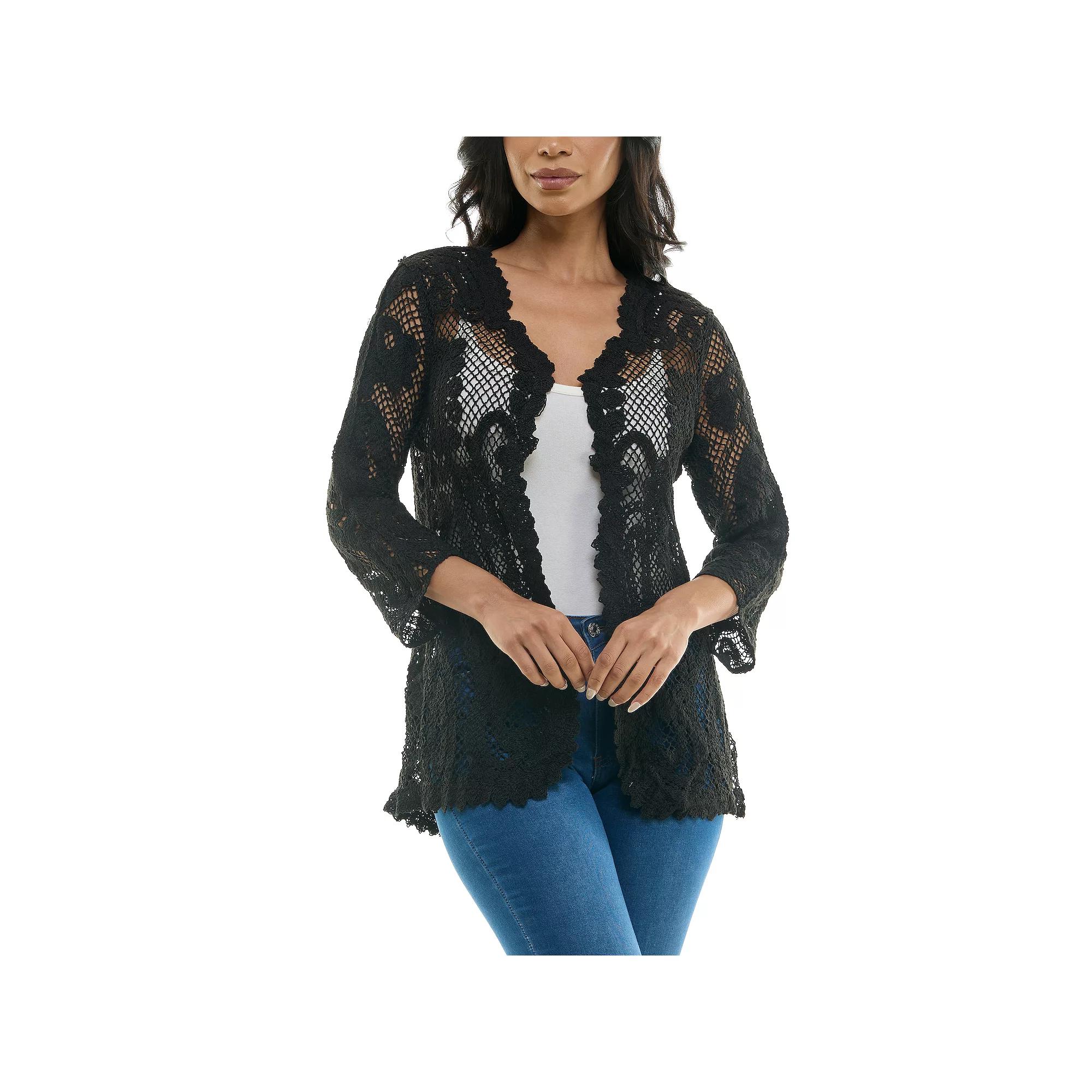 Women's Nina Leonard Scalloped Edge Crotchet Open Cardigan,  Product Image