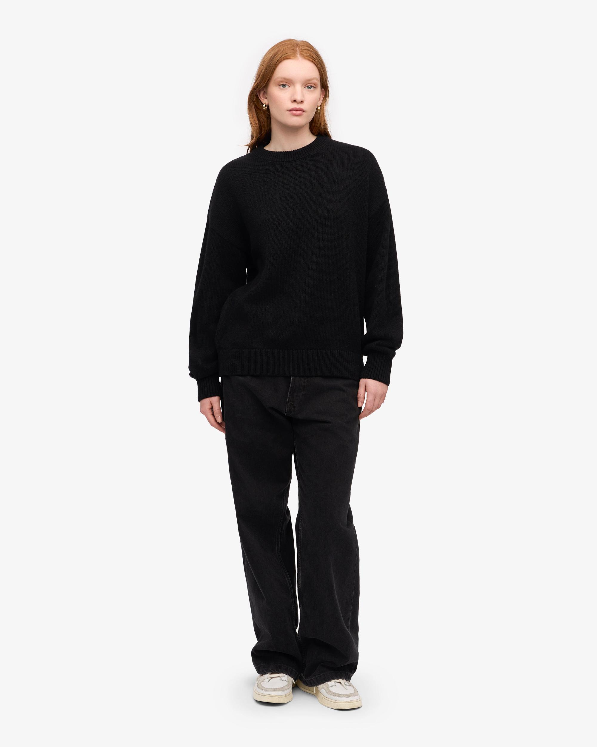 Oversized Merino Wool Crew - Navy Blue Product Image