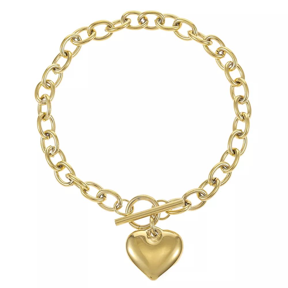 City Luxe Stainless Steel Toggle Heart Bracelet, Women's, Size: 7.5", Gold Tone Product Image