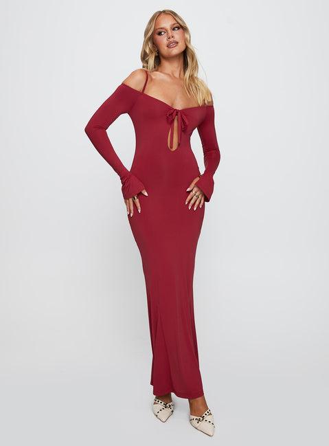 Lucillea Long Sleeve Maxi Dress Red Product Image