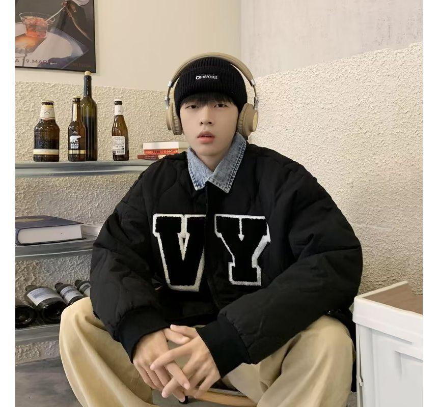 Letter Embroidered Quilted Jacket Product Image