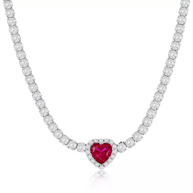 Argento Bella Sterling Silver Cubic Zirconia Heart Tennis Necklace, Women's, Size: 16-18" ADJ, Red Product Image
