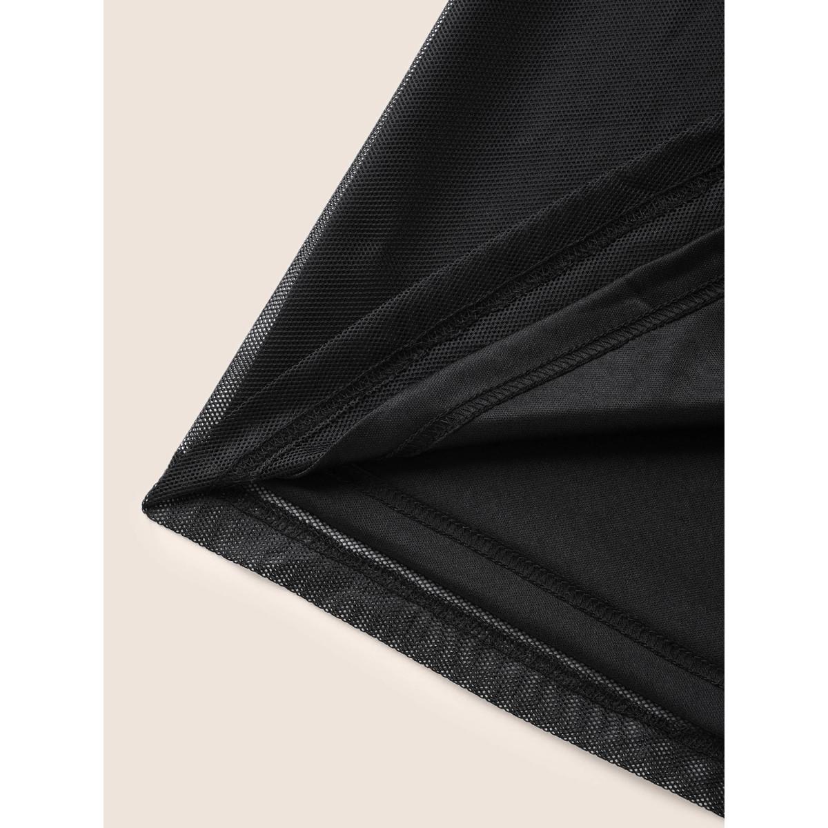 Plus Size Letter Rhinestone Mesh Patchwork Sleeveless Dress Black Women Casual Rhinestone detailing Round Neck Sleeveless Curvy BloomChic 22-24/3X Product Image