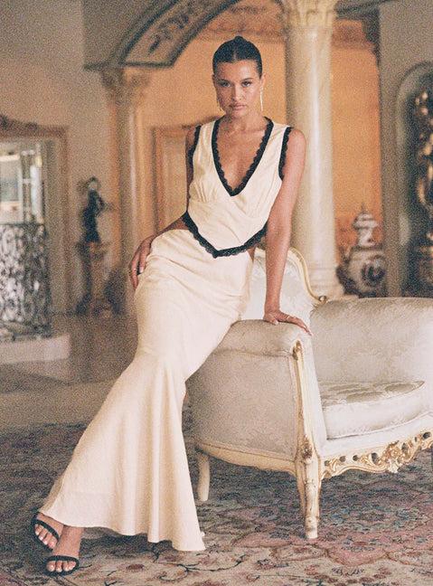 Keila Lace Trim Maxi Dress Cream / Black Product Image