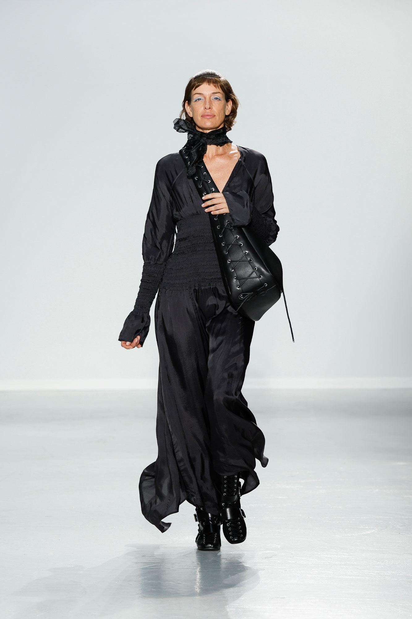 Black Viscose Habotai Smock Midi Dress Product Image