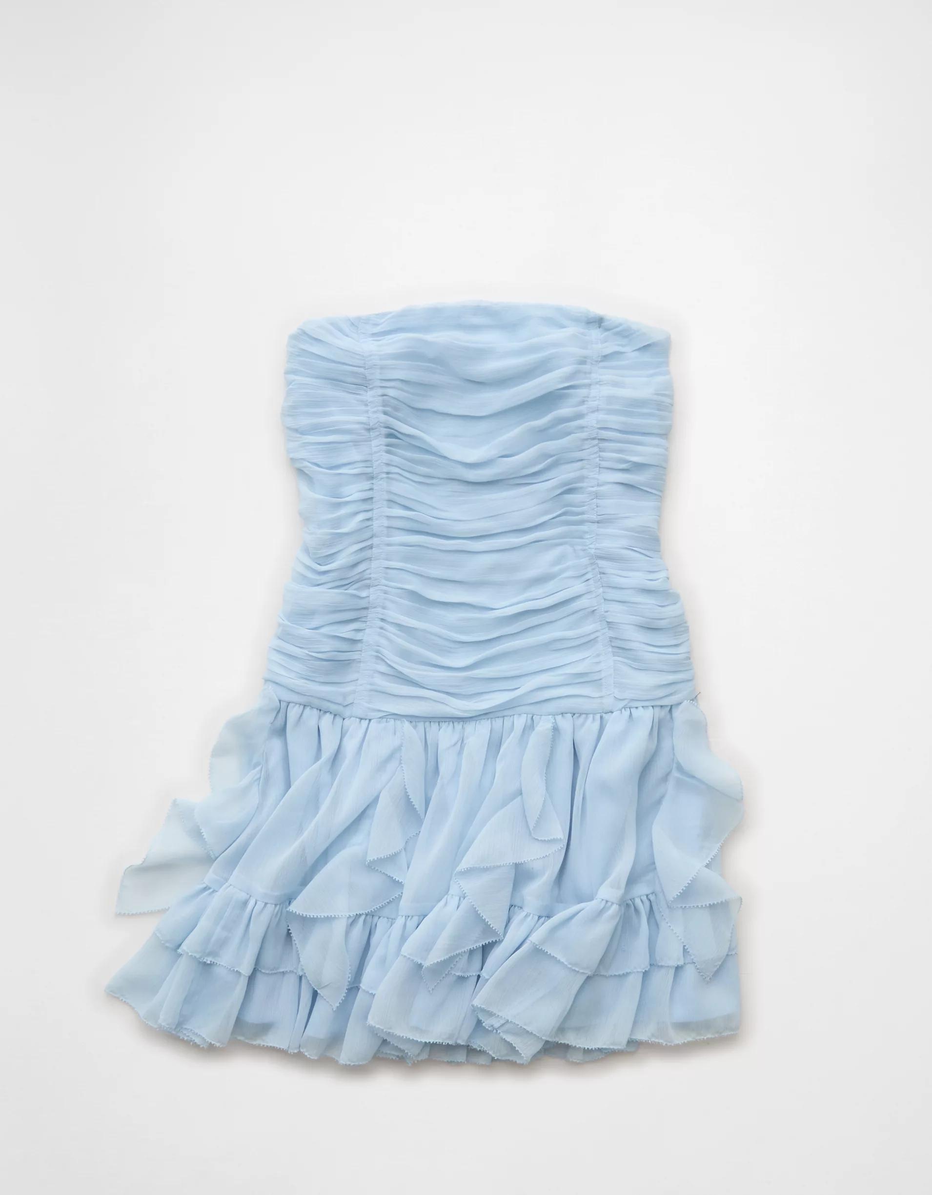 AE Strapless Drop Waist Ruffle Mini Dress Product Image
