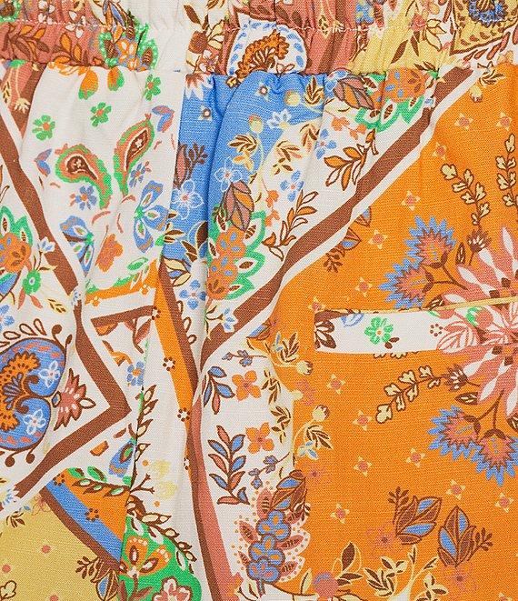 Current Air Coordinating Patchwork High Waisted Linen Blend Pull-On Shorts Product Image