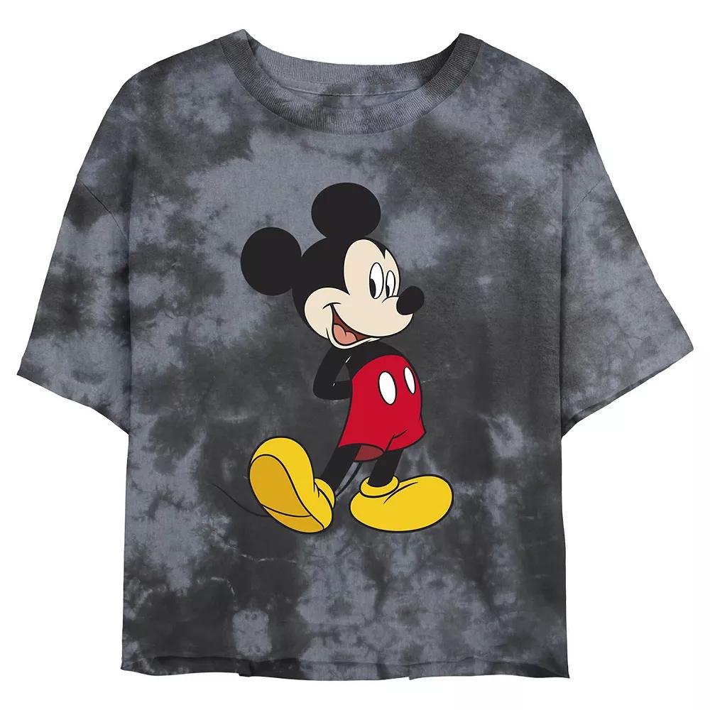 Juniors' Disney Mickey Mouse Smiling Pose Wash Crop Tee, Girl's, Size: Medium, Black Grey Product Image