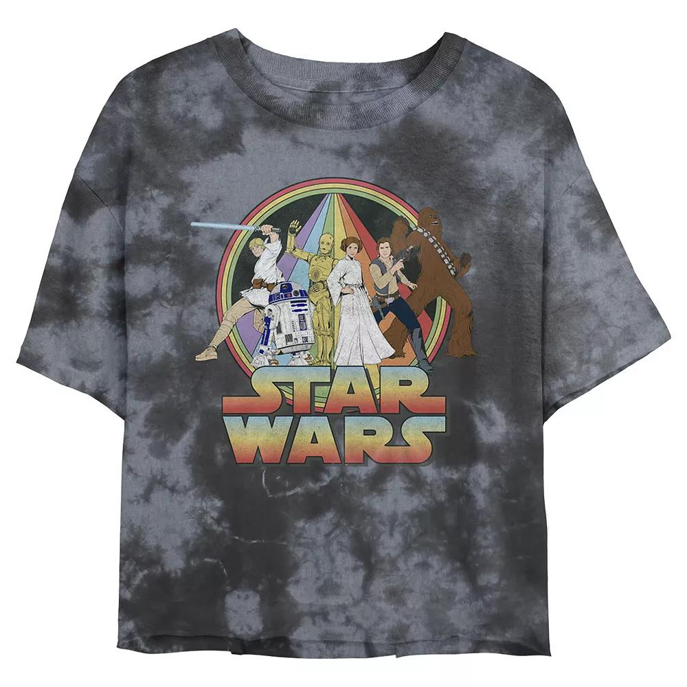 Juniors' Star Wars: Rainbow Group Shot Vintage Poster Wash Graphic Crop Tee, Girl's, Size: Medium, Black Grey Product Image