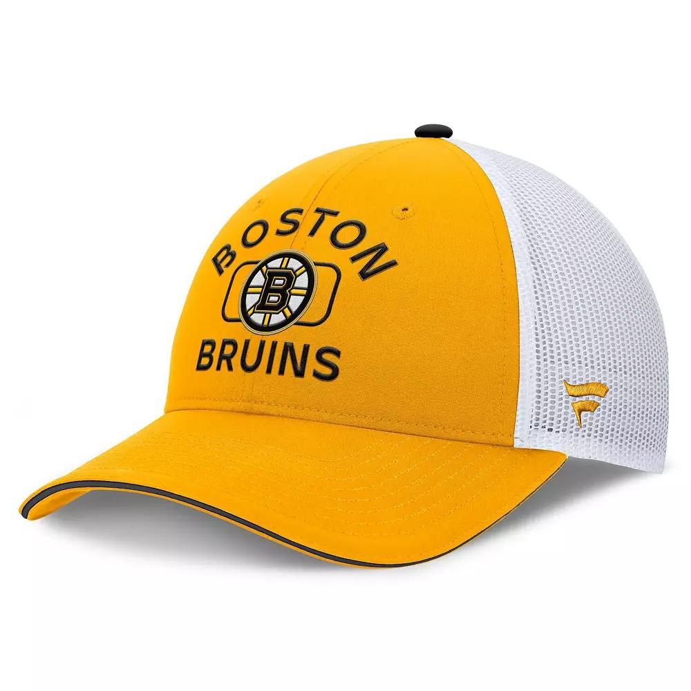 Men's Fanatics Gold/White Boston Bruins Authentic Pro Rink Trucker Hat Product Image