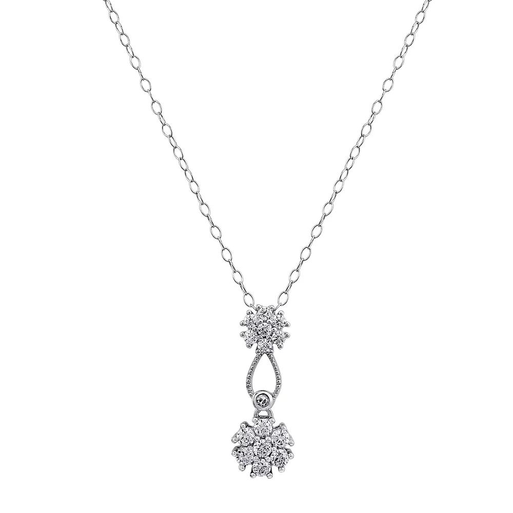 Forever Radiant Sterling Silver Cubic Zirconia Double Flower Lariat Necklace, Women's, Size: 18" Product Image
