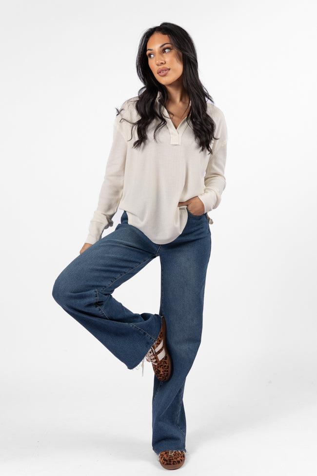 Might Be Love Cream Waffle Collared Knit Top FINAL SALE Product Image