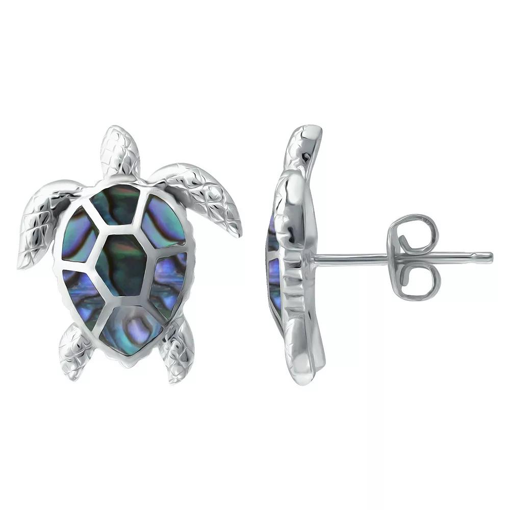Aleure Precioso Silver Plated Abalone Inlay Turtle Stud Earrings, Women's, Silver Tone Team Product Image