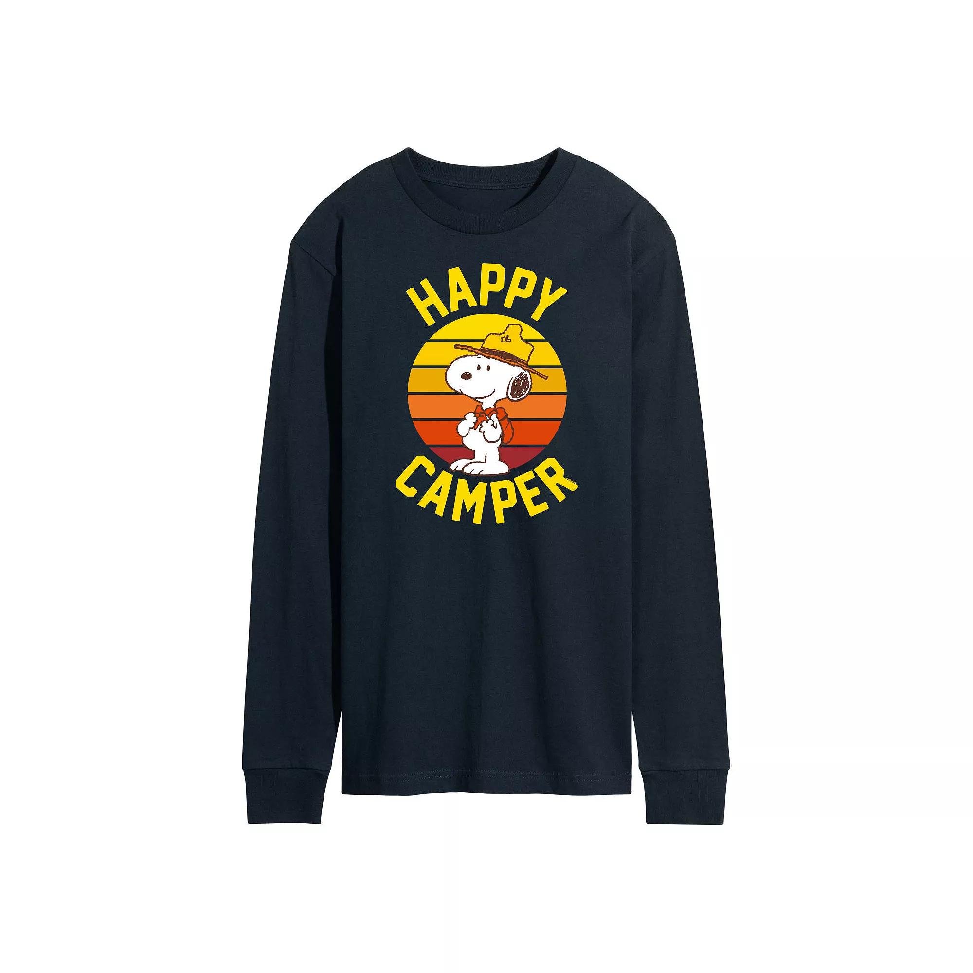 Men's Peanuts Happy Camper Long Sleeve Graphic Tee,  Product Image