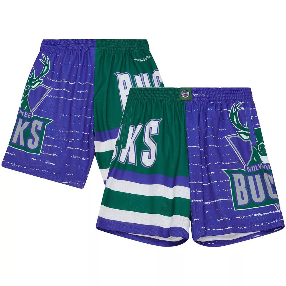 Men's Mitchell & Ness Purple/Green Milwaukee Bucks Jumbotron 3.0 Shorts, Size: Large Product Image