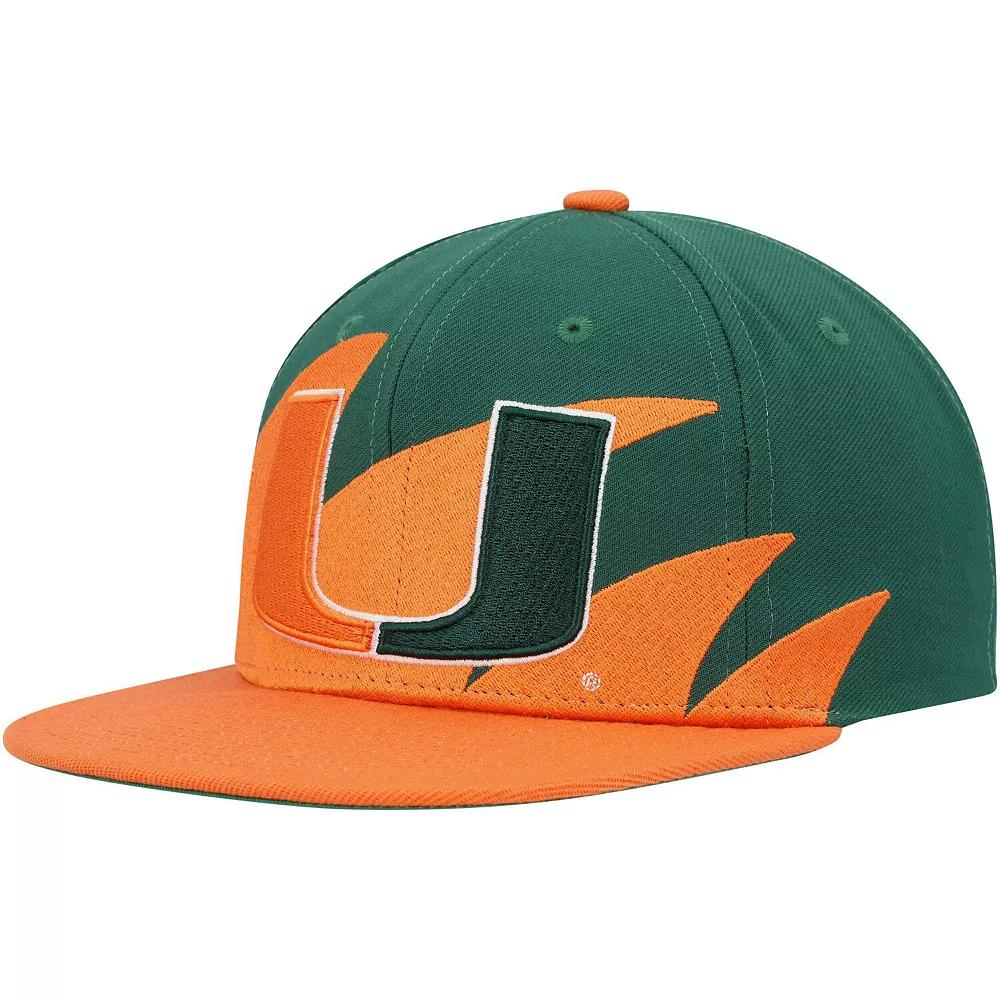 Men's Mitchell & Ness Orange/Green Miami Hurricanes Sharktooth Snapback Hat Product Image