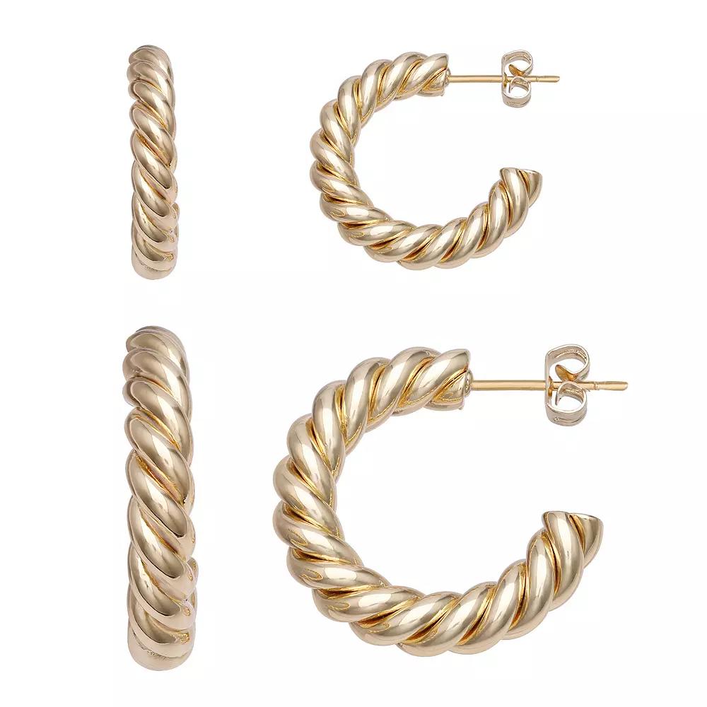Aurielle 18k Gold Flash Plated Twisted C-Hoop Duo Earring Set, Women's, Gold Tone Product Image