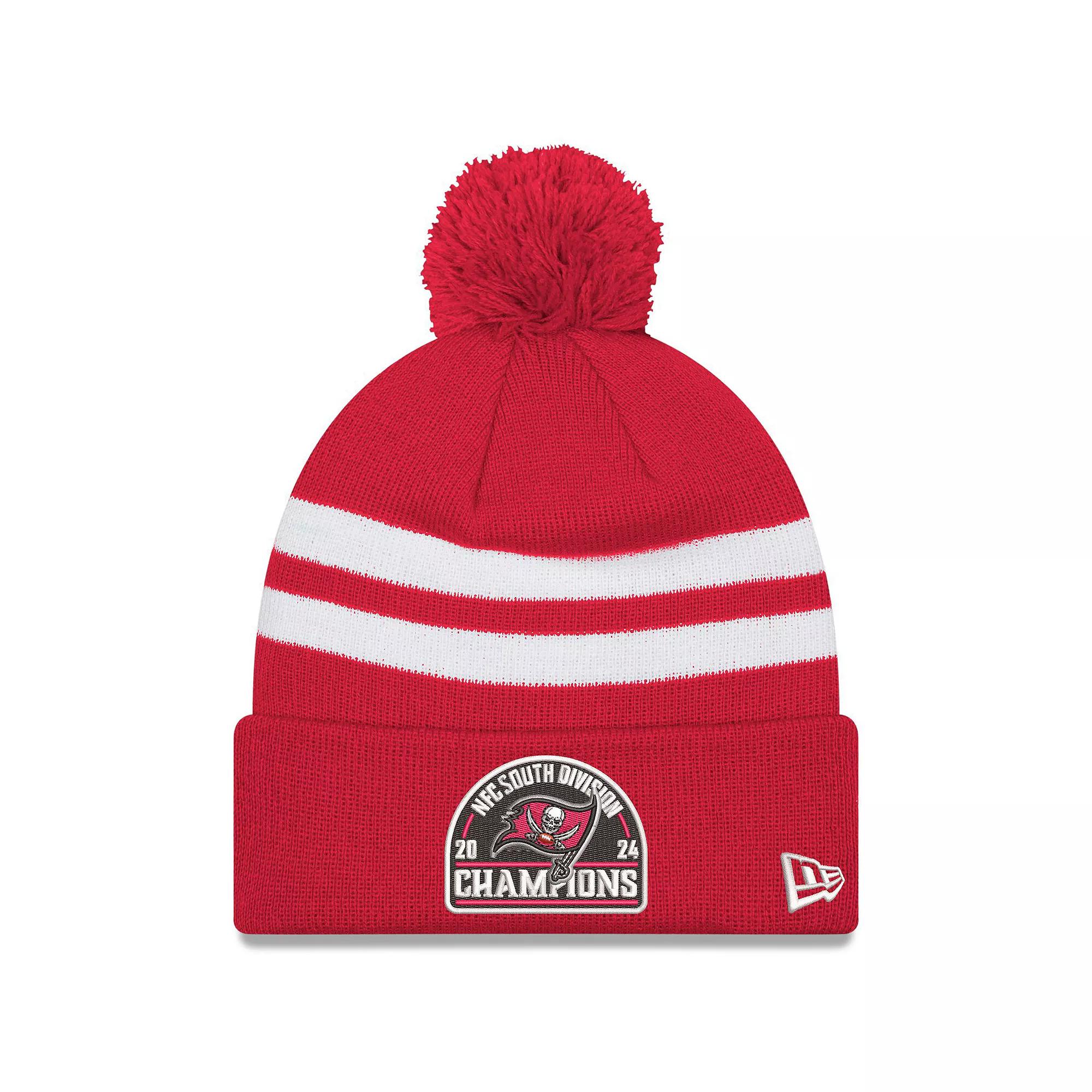 Men's New Era  Red Tampa Bay Buccaneers 2024 NFC South Division Champions Striped Cuffed Knit Hat with Pom Product Image