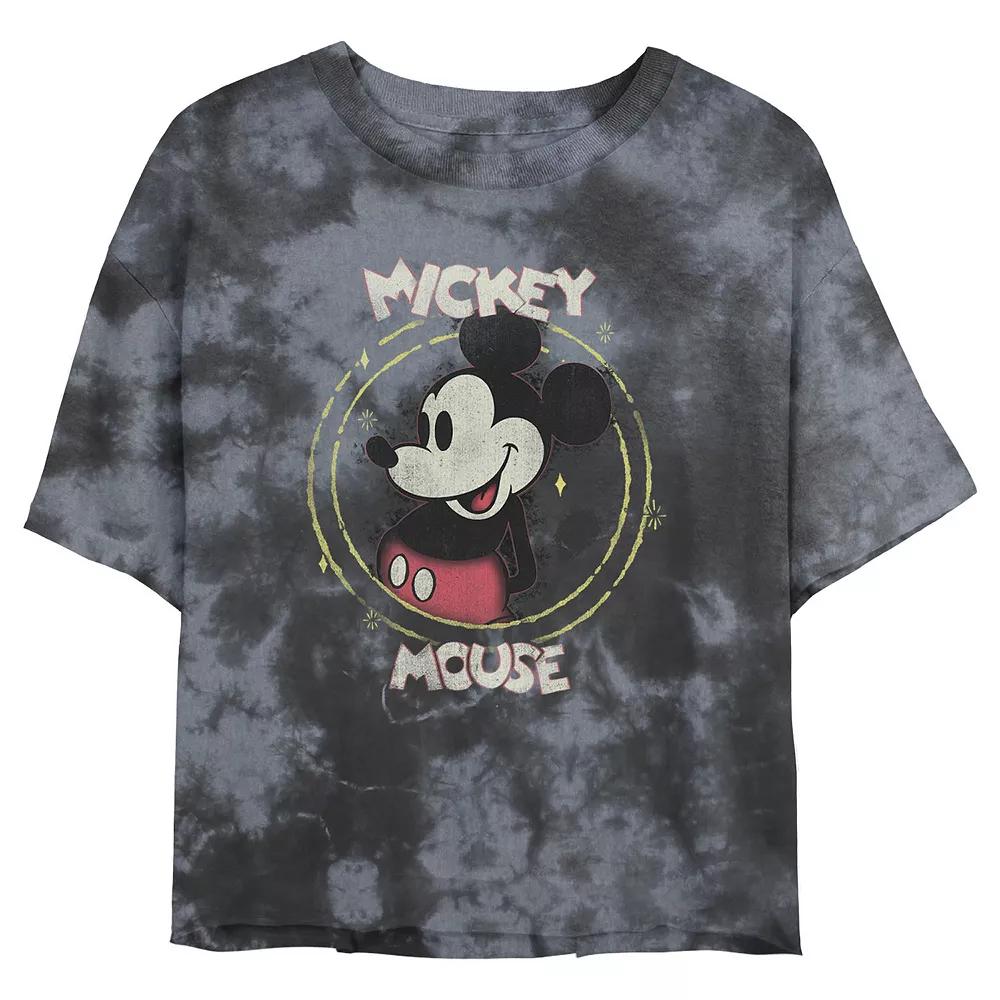 Juniors' Disney Mickey Mouse & Friends Portrait Wash Crop Tee, Girl's, Size: XL, Black Grey Product Image
