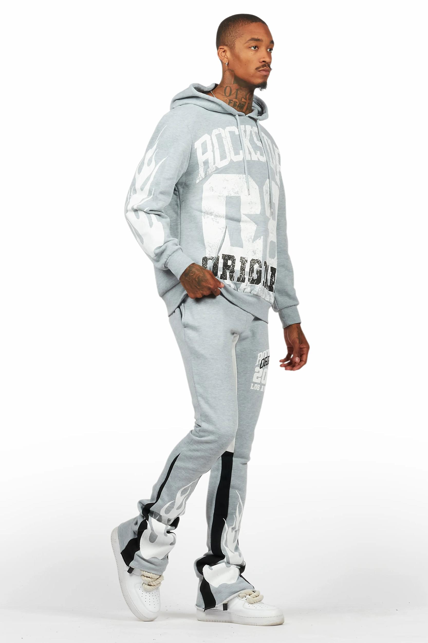 Edel Grey/White Hoodie/Stacked Flare Pant Set Male Product Image