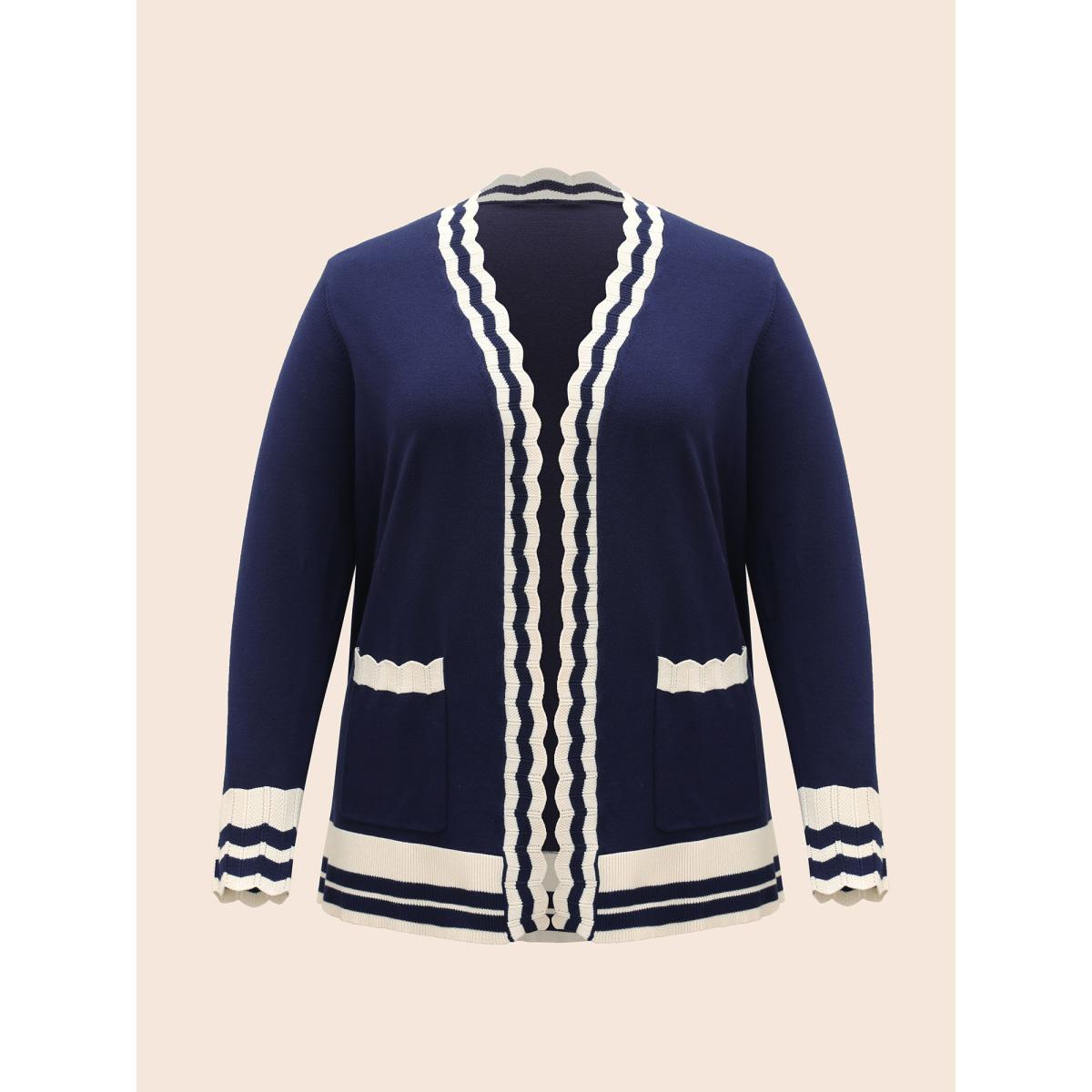 Plus Size Supersoft Essentials Scalloped Trim Contrast Cardigan Indigo Women Leisure Loose Long Sleeve Casual Cardigans BloomChic 12/L Product Image